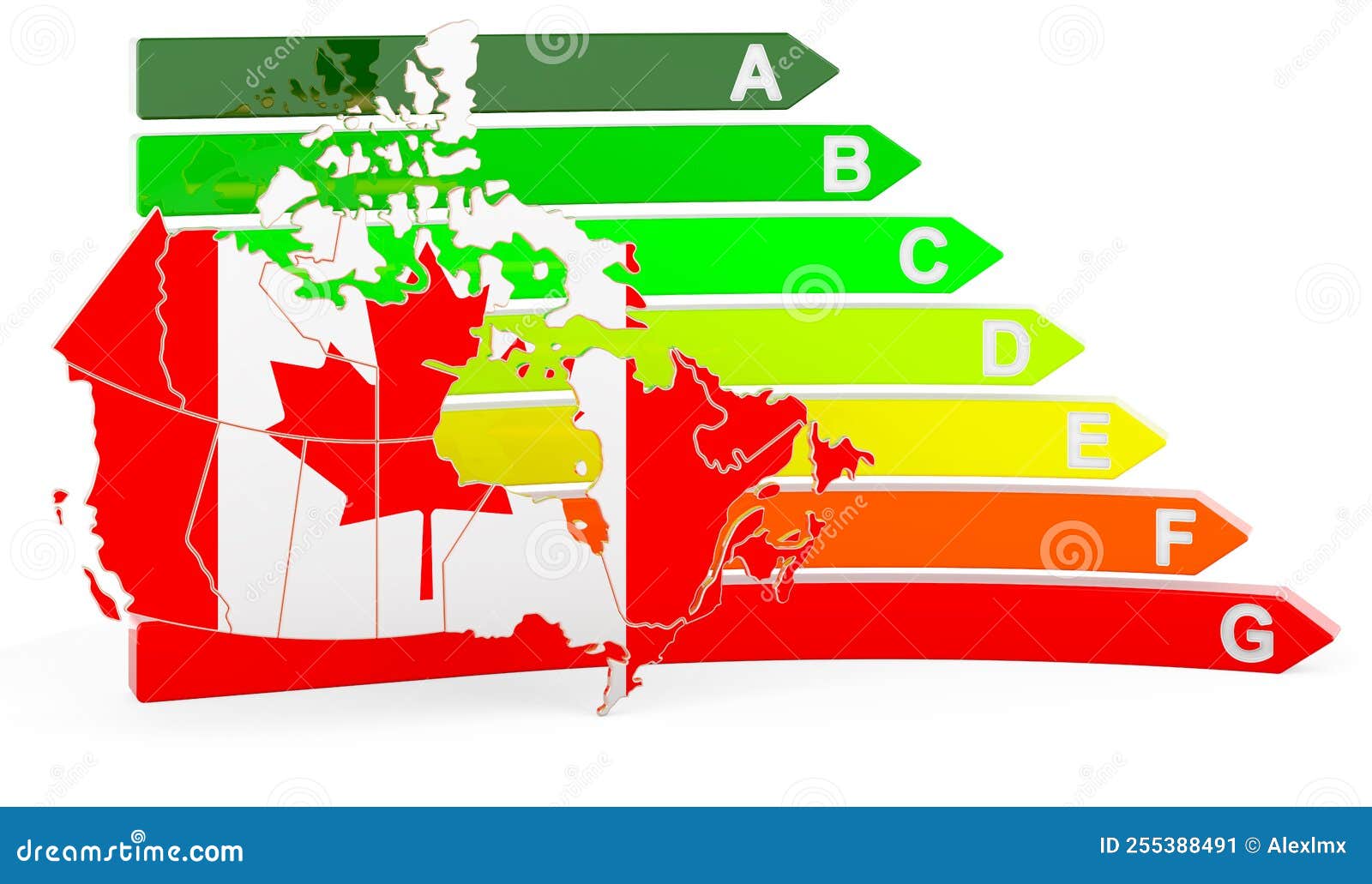 Canadian Map with Energy Efficiency Rating, 3D Rendering Stock