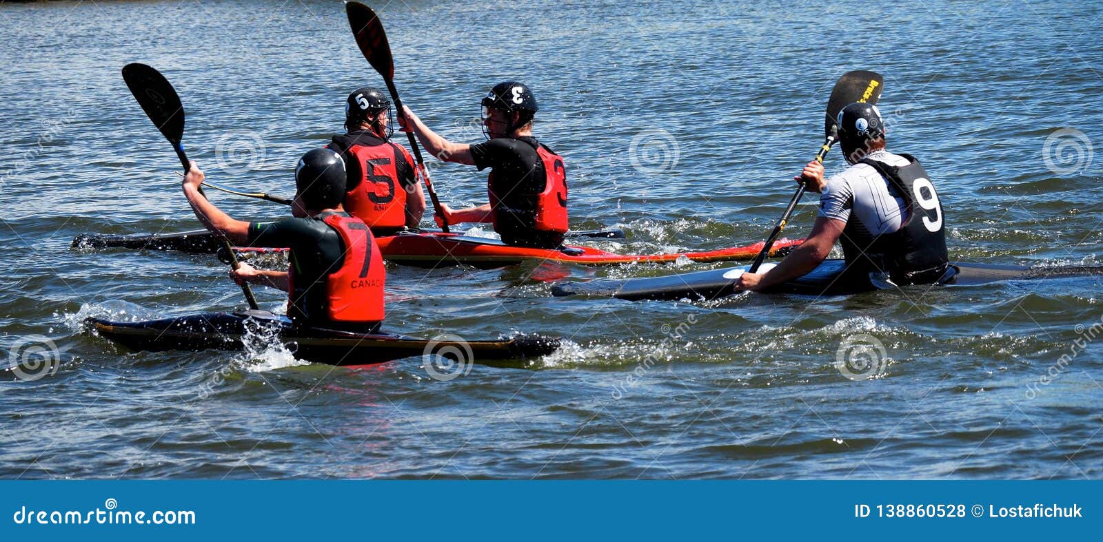 canadians playing kayak or canoe polo editorial stock
