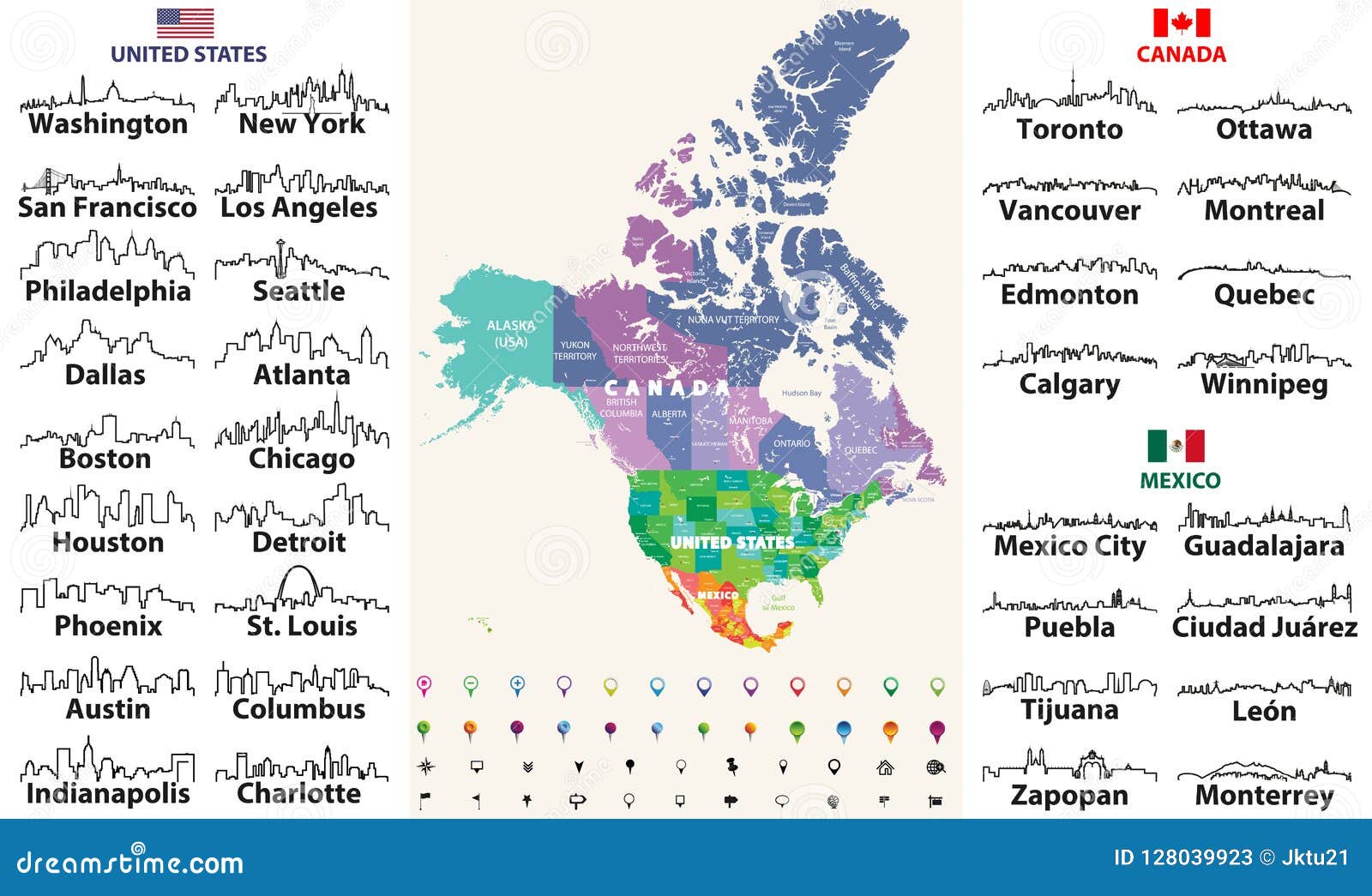Canadá, Estados Unidos Y México Detallaron El Mapa Con Nombres Y Fronteras De Los Estados Las