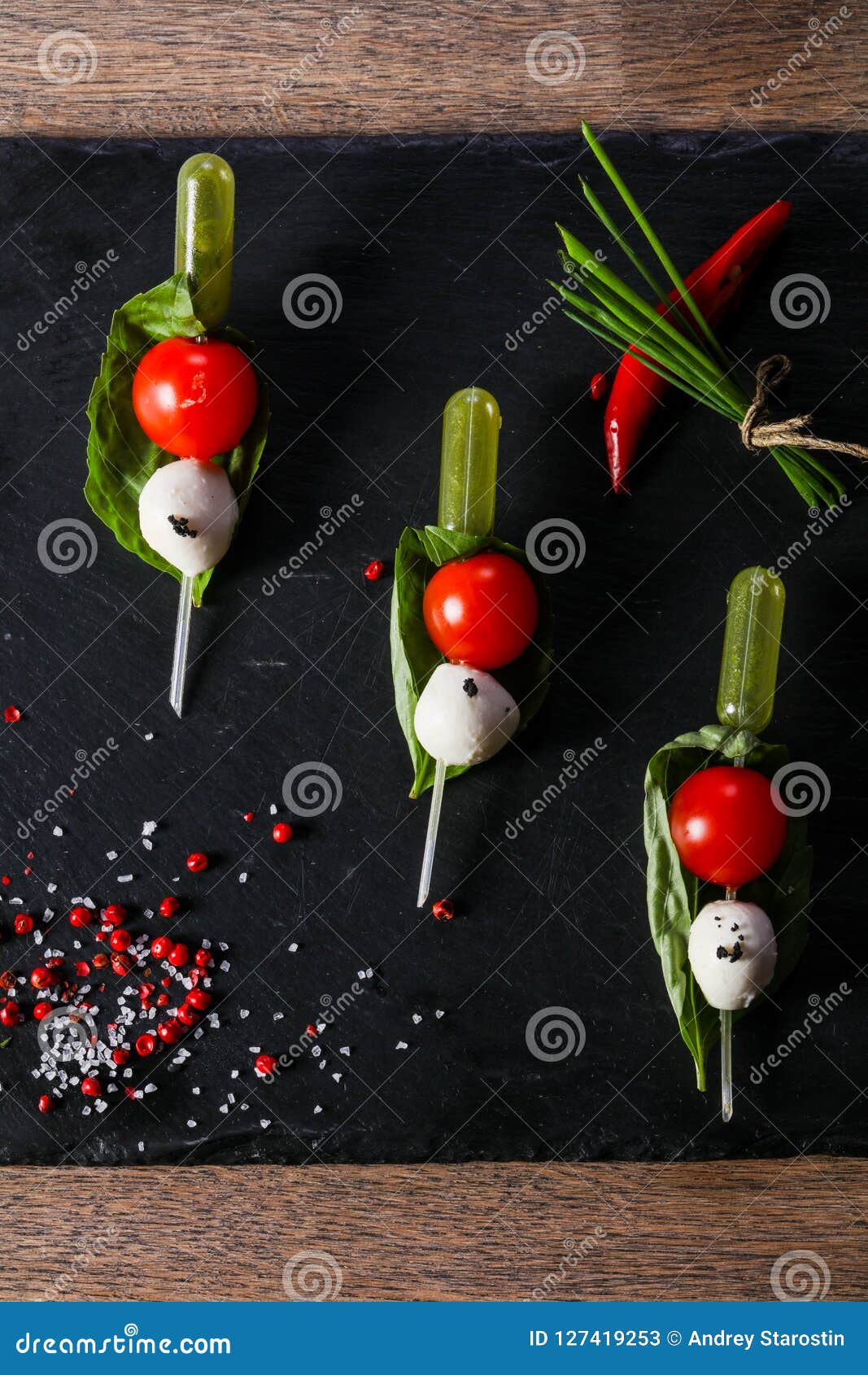 Canape caprese with oil stock image. Image of diet, healthy - 127419253