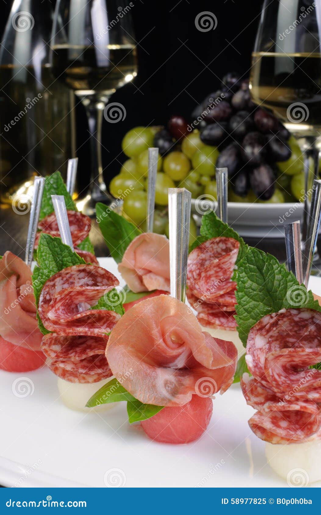 Canape gammon and salami stock image. Image of healthy 58977825