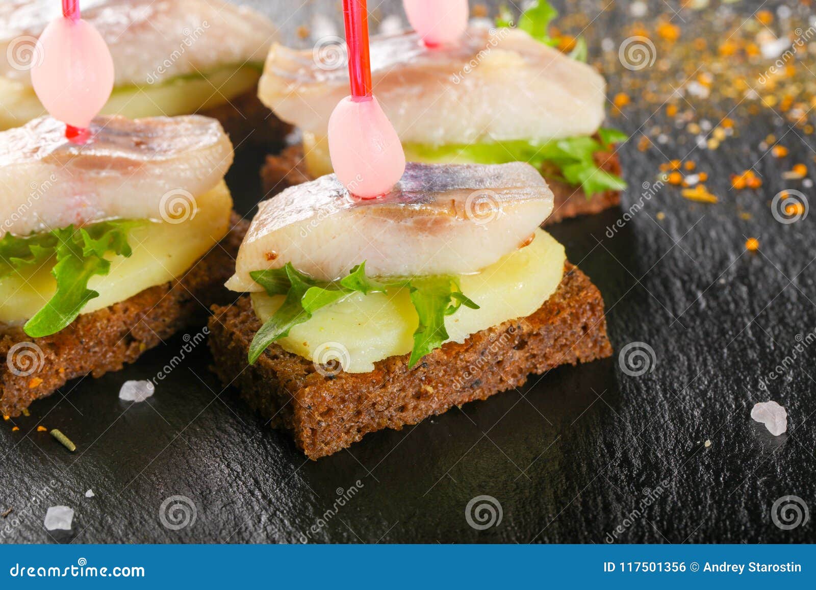 Canape with herring stock photo. Image of slice, buffet 117501356