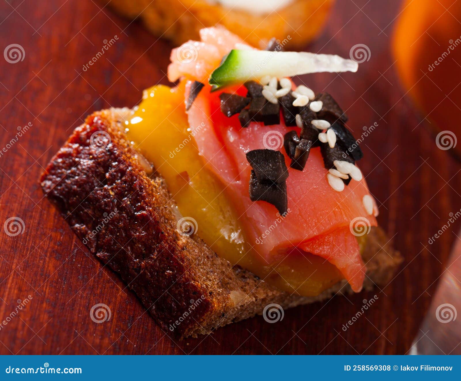 Canape with Salmon and Mango Sauce Stock Photo - Image of sauce, meal