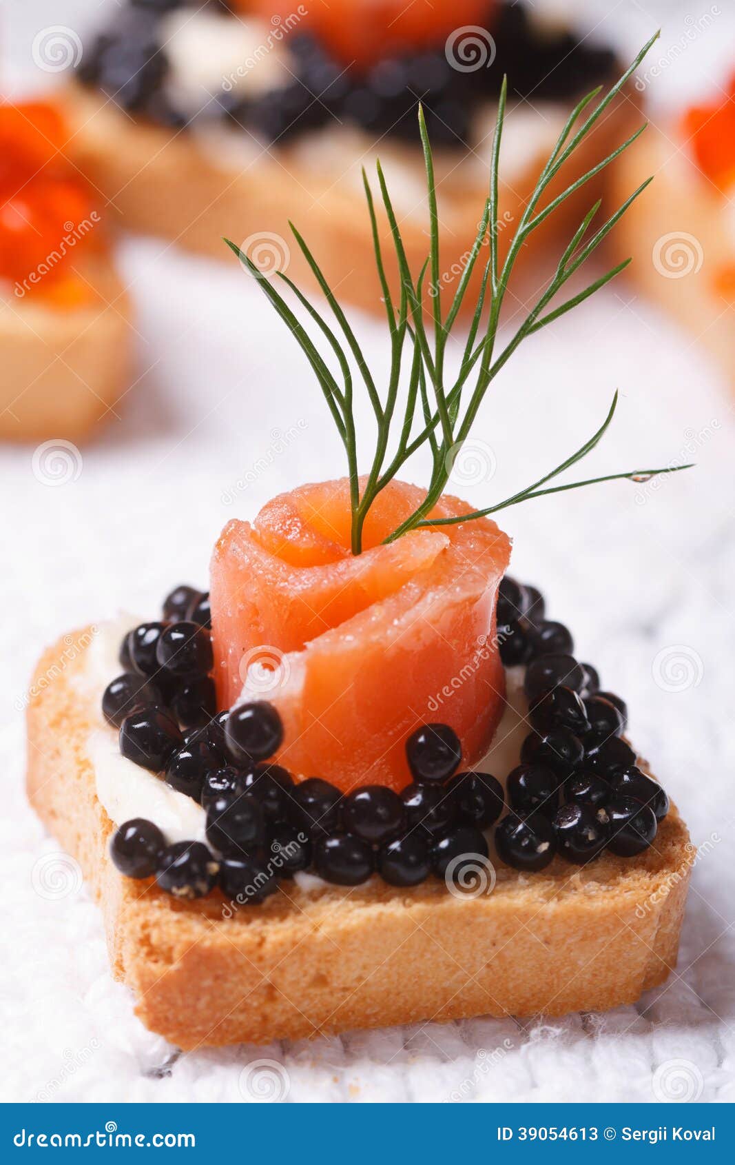 Canapes with Black Sturgeon Caviar and Salmon Fish Stock Image Image of dill, elegance 39054613