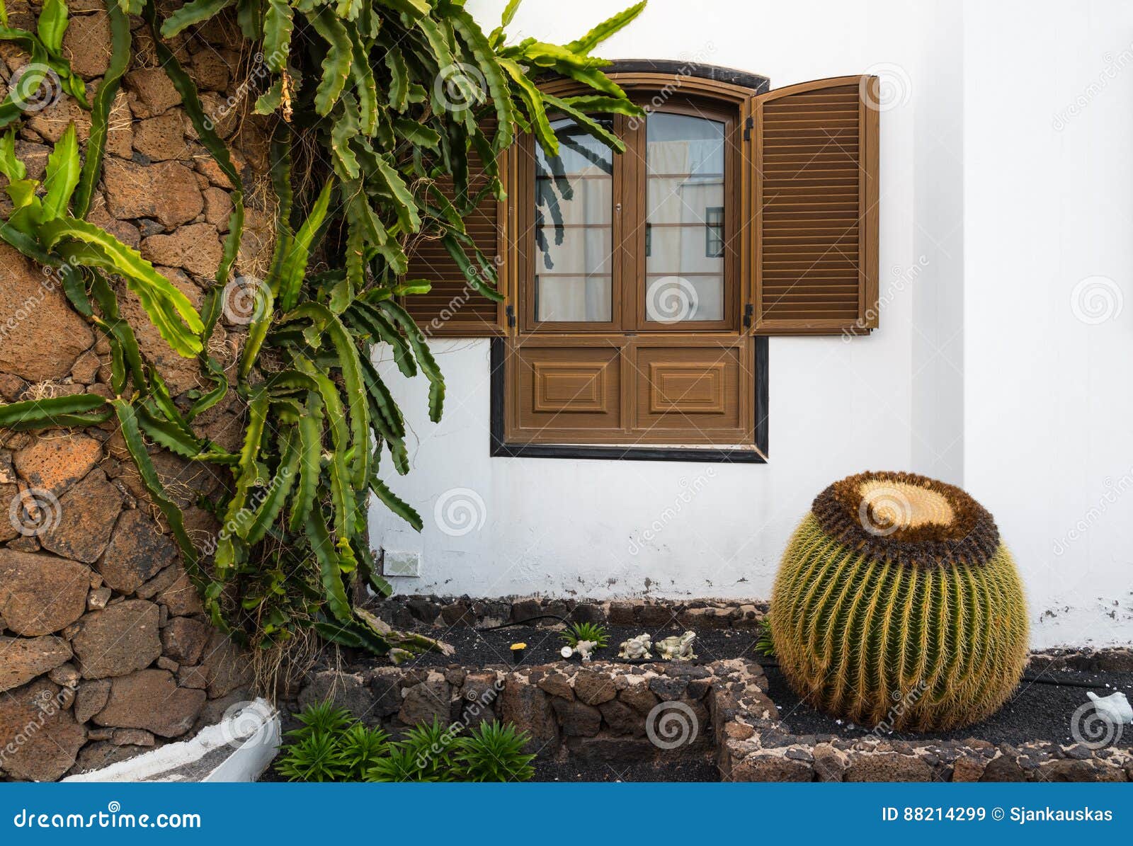 canarian house window lanzarote spain