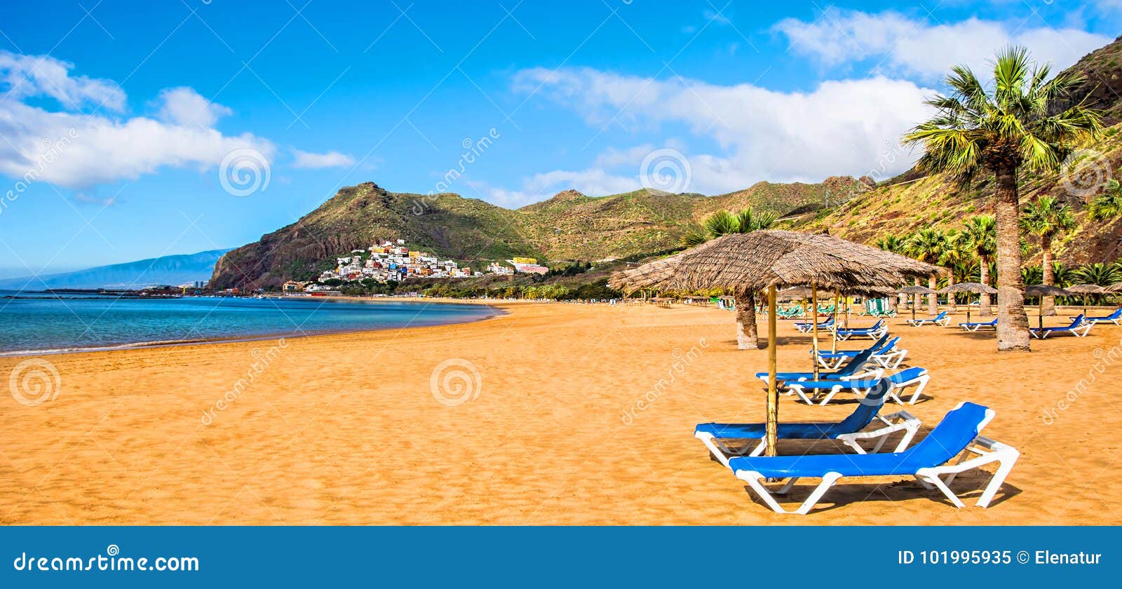 canary islands, tenerife. beach las teresitas with yellow sand.