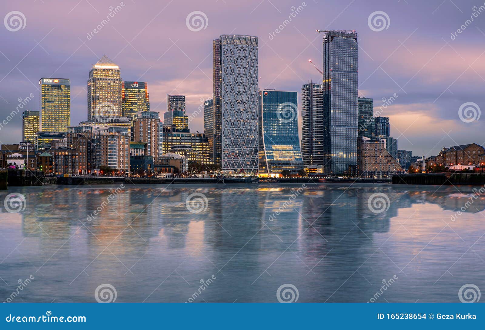 Canary Wharf Cityscape. the Buildings are Reflected in Thames River’s ...