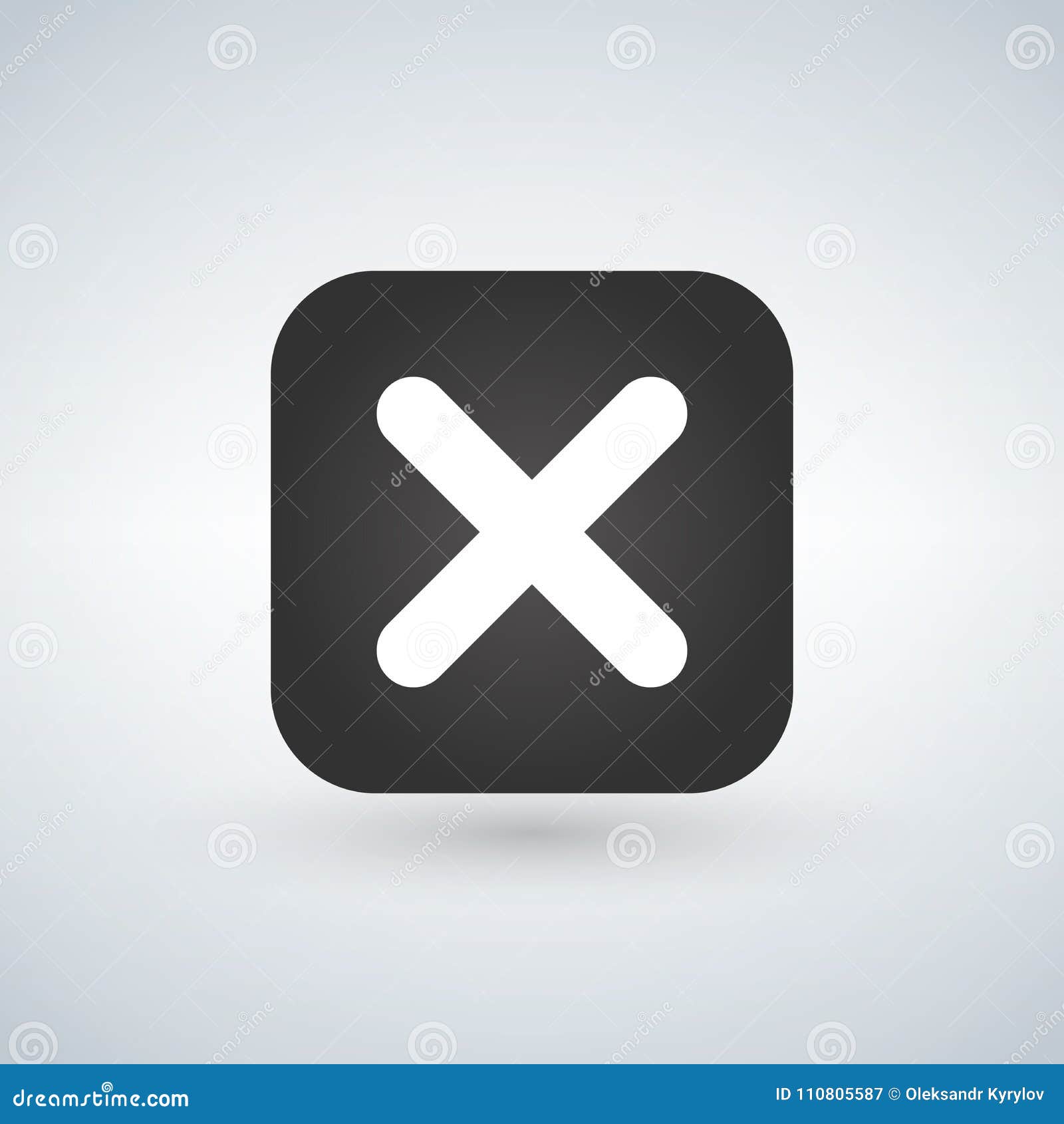 cancel cross icon. flat  square internet gray button on white background.