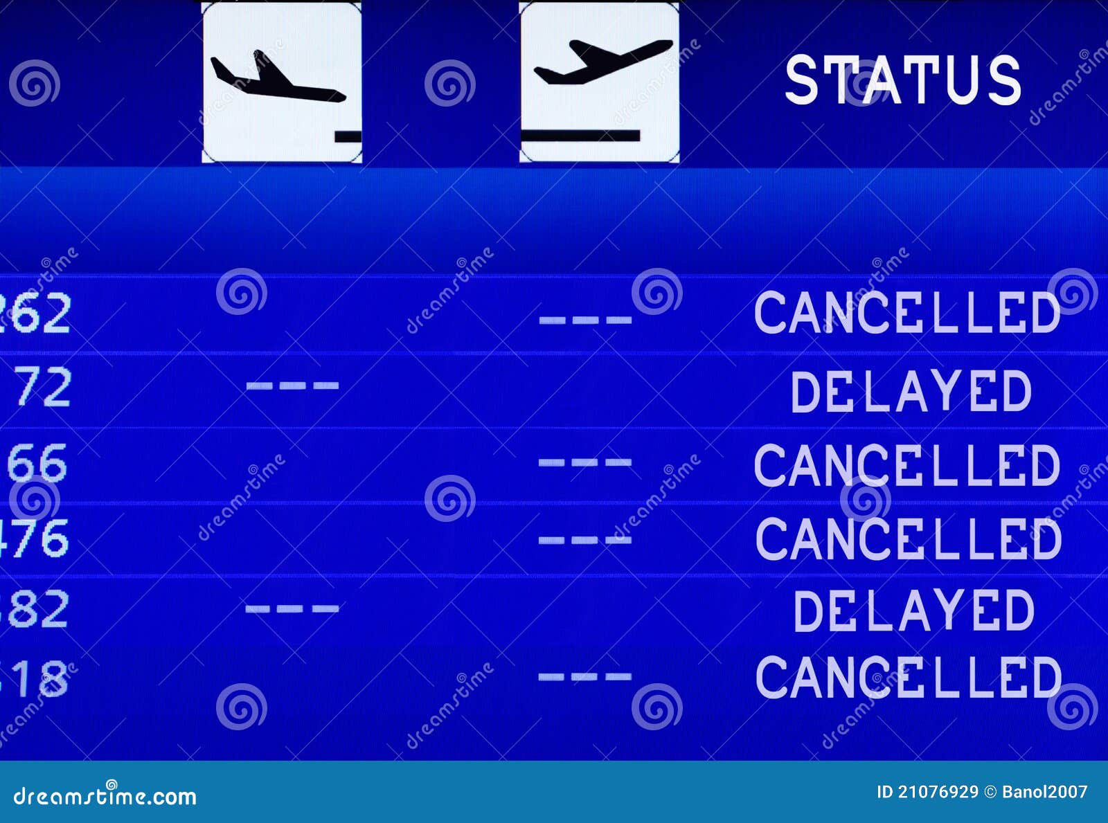 cancelled flight. information board.