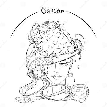 Cancer as a girl in hat stock vector. Illustration of graphics - 160922200