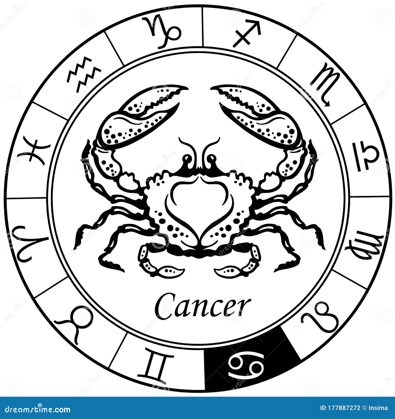 Cancer Astrological Zodiac Sign. Black and White Stock Vector ...