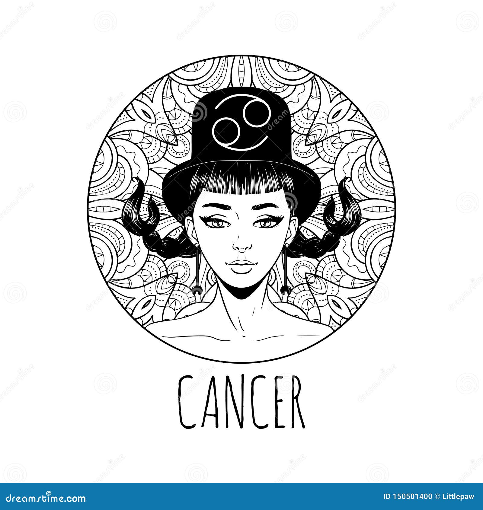 Cancer Zodiac Sign Artwork Adult Coloring Book Page Beautiful
