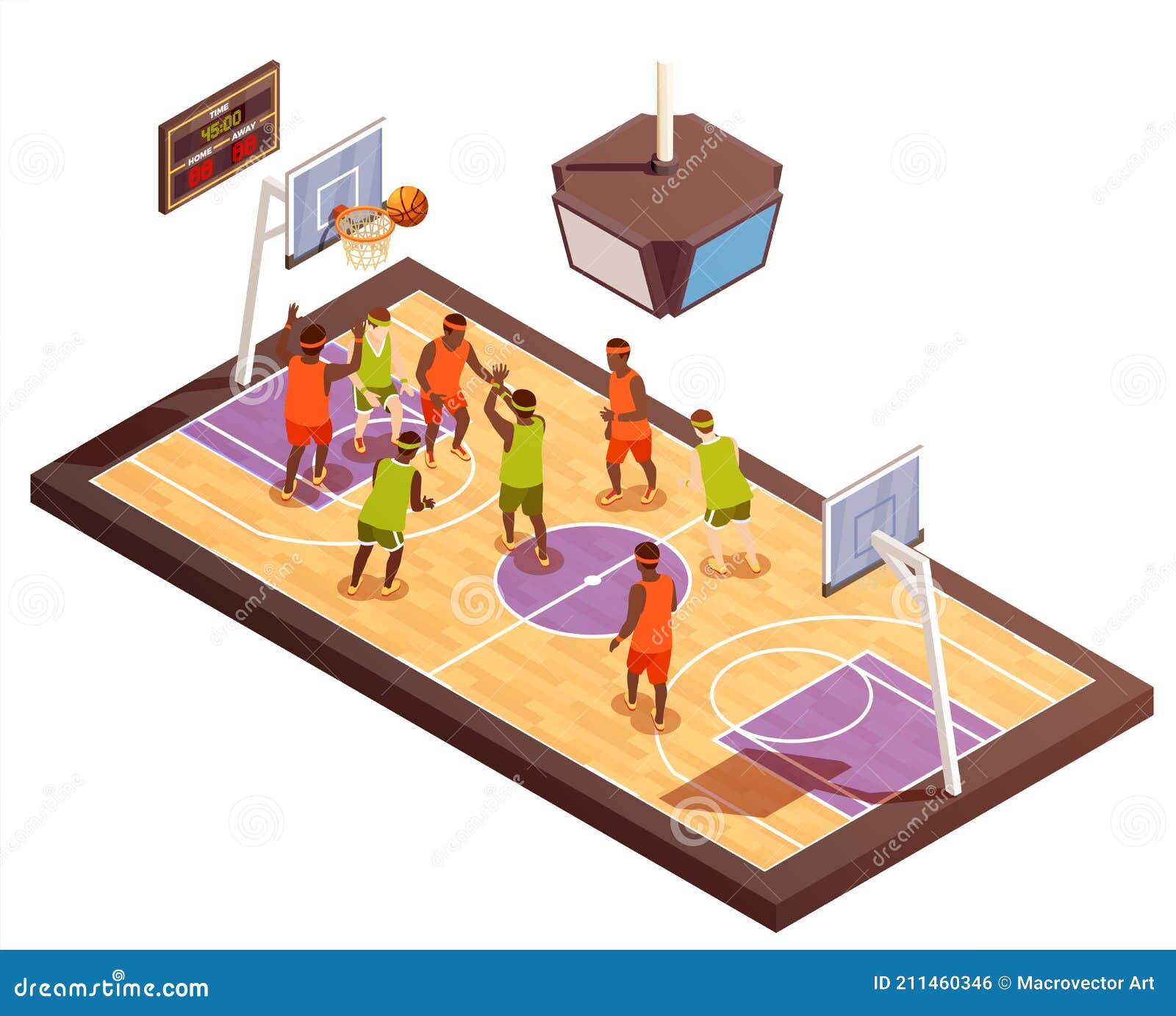 Cancha De Baloncesto Composición Isométrica Ilustración del Vector -  Ilustración de balonmano, atleta: 211460346