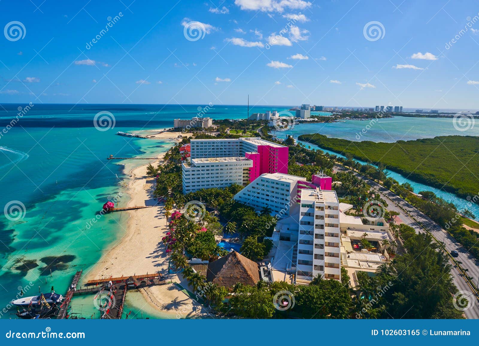 cancun aerial view hotel zone of mexico