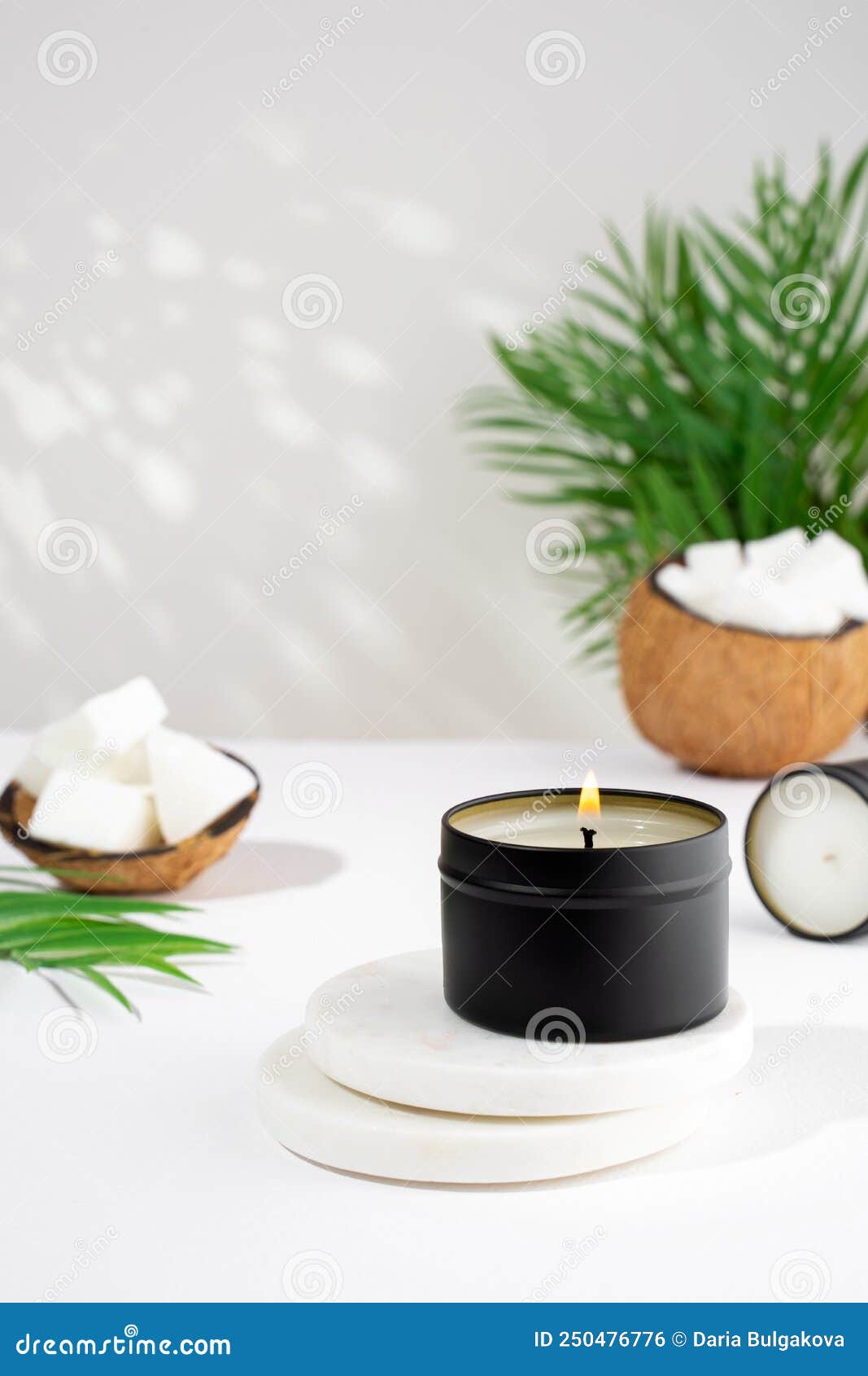 Candela Di Cera Di Cocco in Un Barattolo Nero Su Fondo Bianco. Candele Di  Cocco Naturali Ecocompatibili. Concetto Di Moda. Minimal Fotografia Stock -  Immagine di elemento, luminoso: 250476776