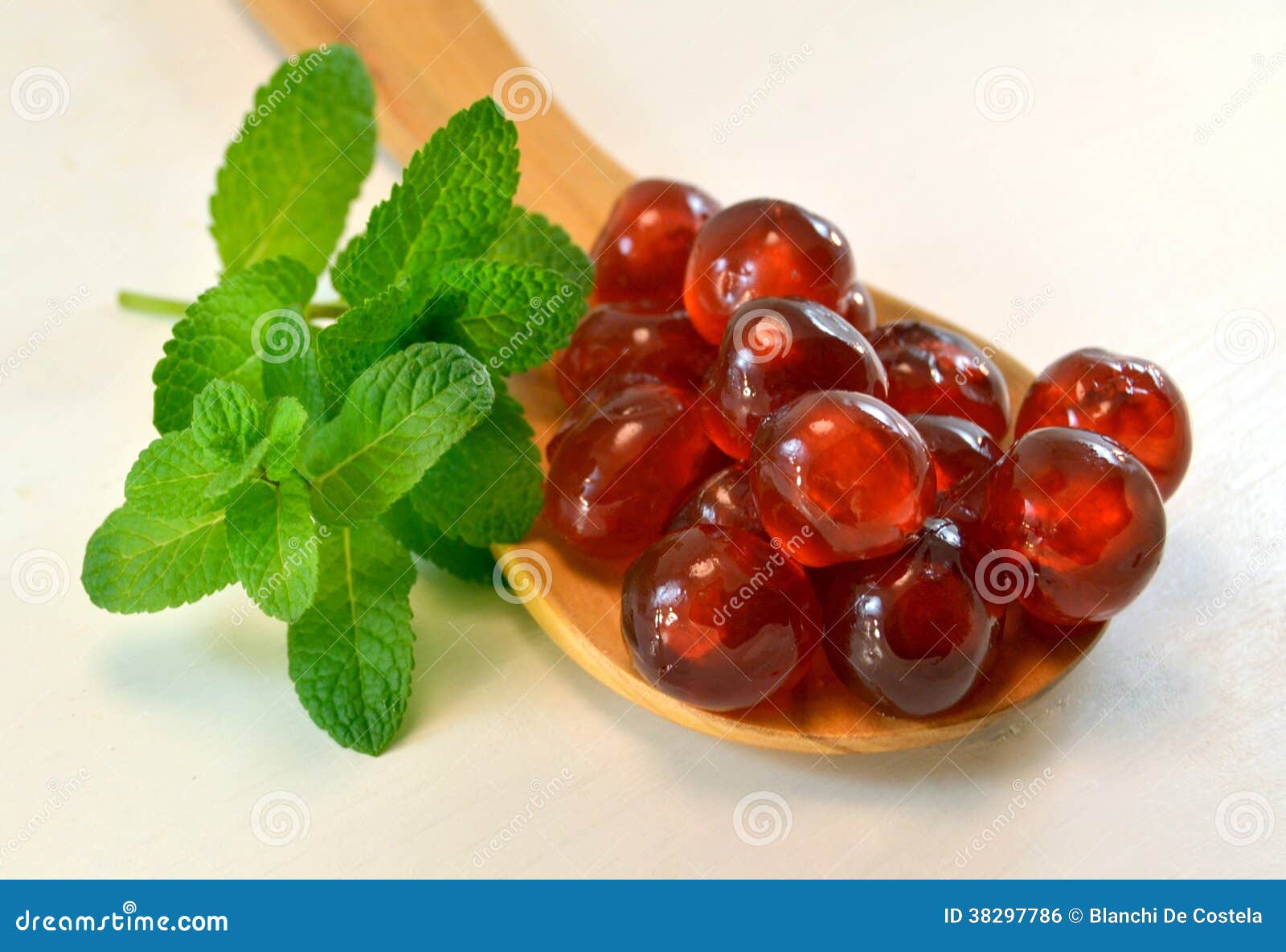 Candied Cherries with Mint Leaves Stock Photo Image of color