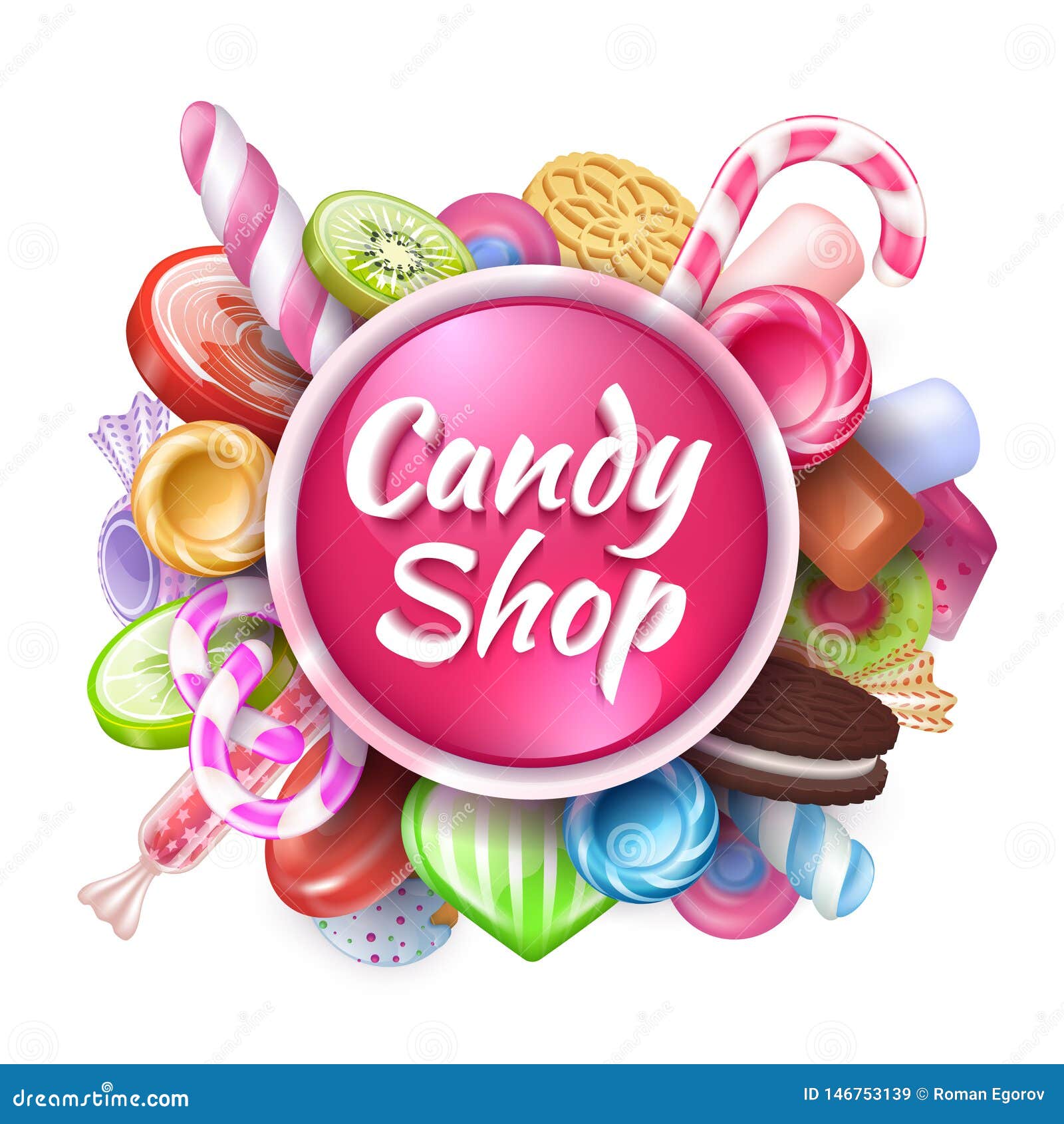 candies background. realistic sweets and desserts frame with text, colorful toffees lollipops and caramel bonbon. 