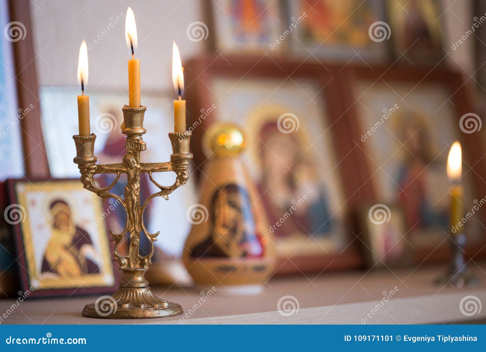 Candle Against The Background Of Orthodox Icons Stock Image Image of dark, religious 109171101