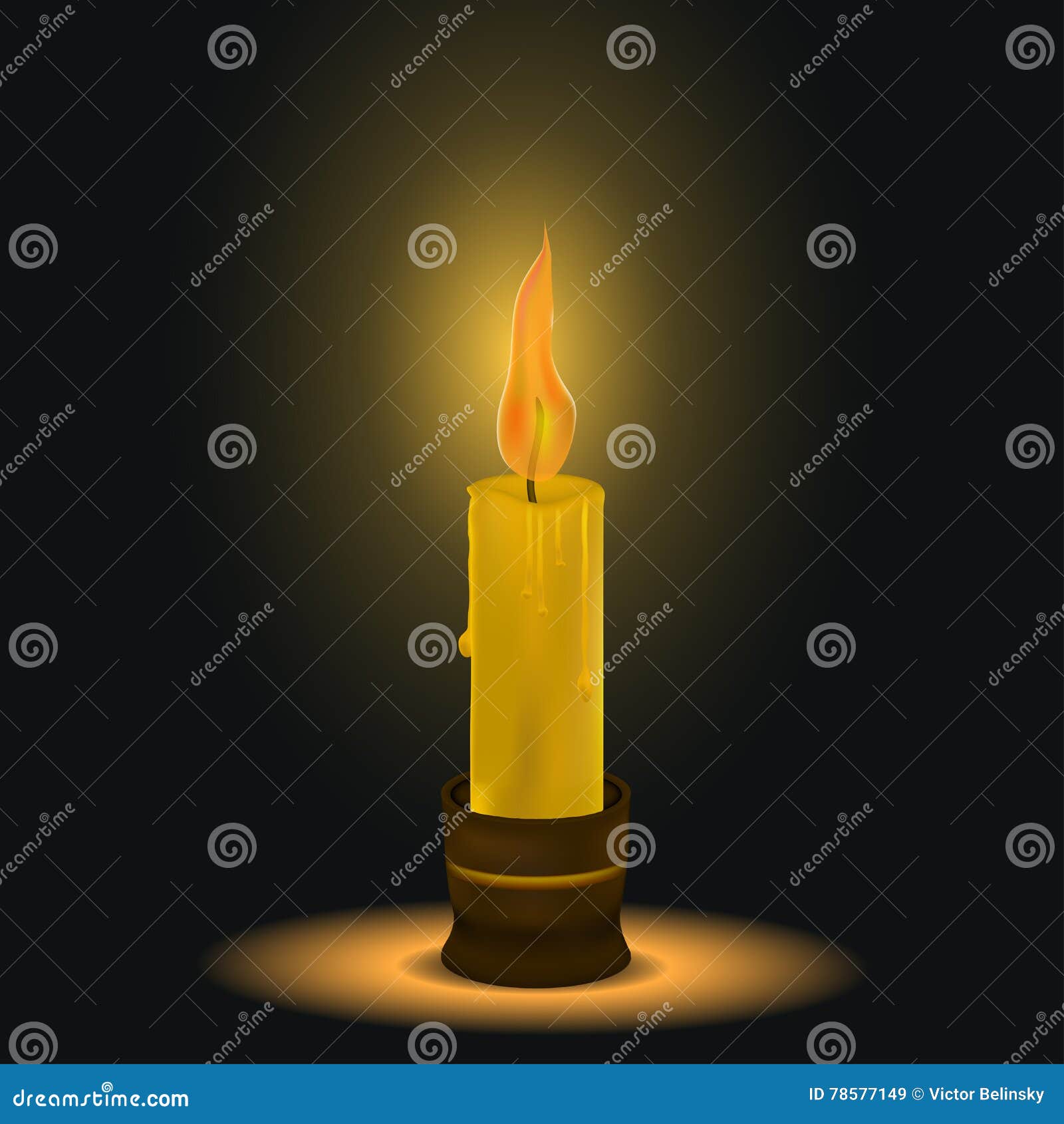 Candle with burning flame and melting wax Vector Image