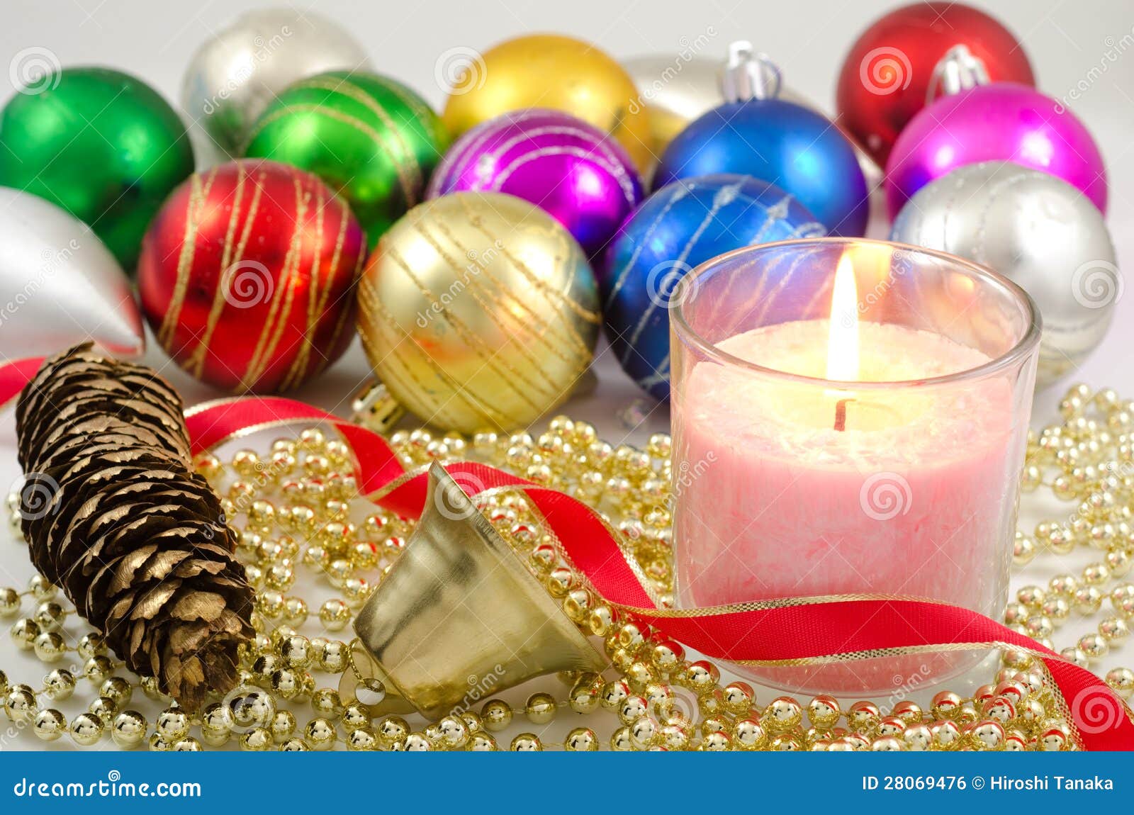 Candle and Christmas Ornament Stock Photo Image of still, ribbon