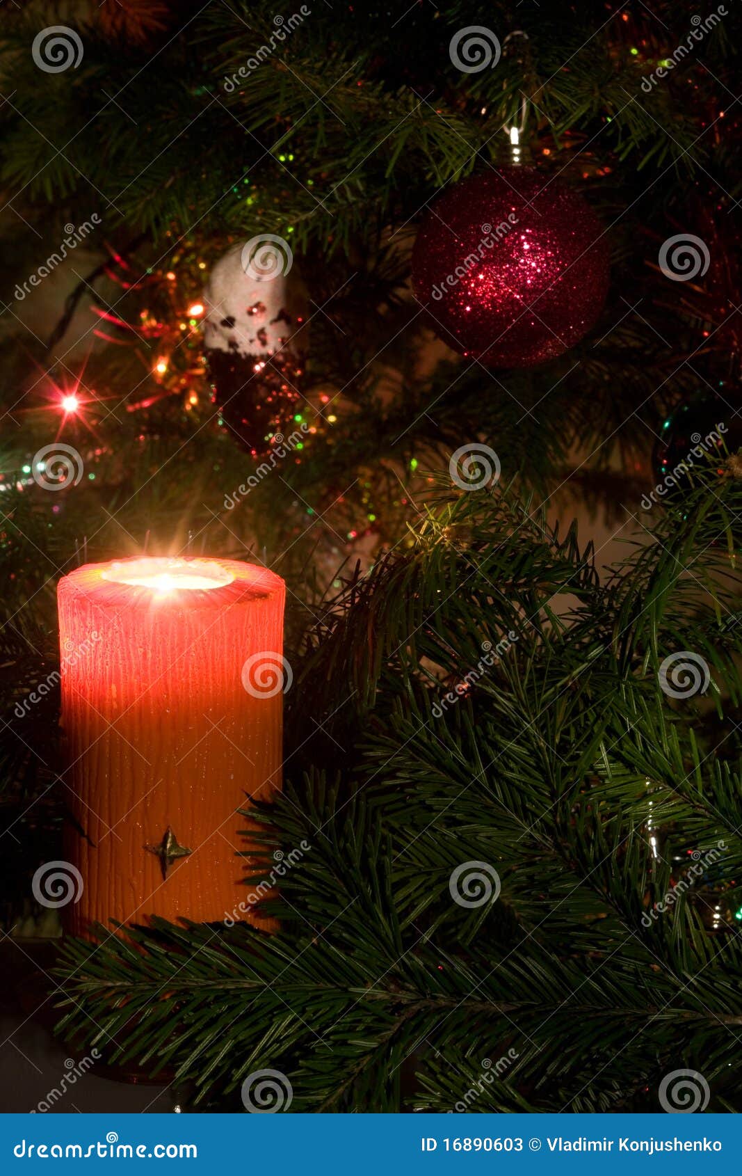 Candle and Christmastree Decorations Stock Image Image of black