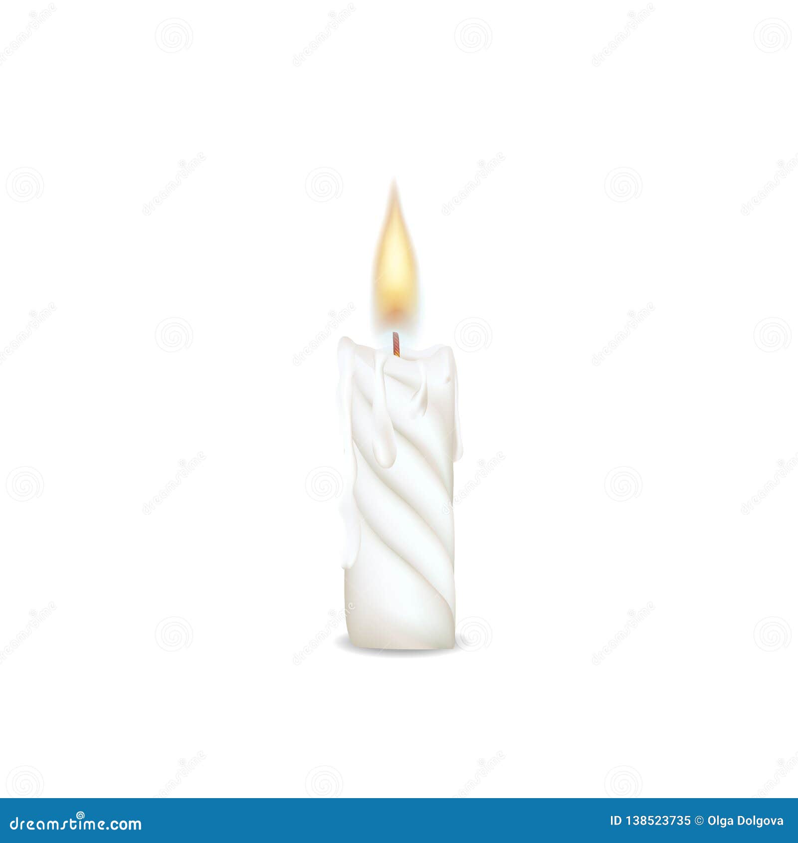 Candle Flame Burning on White Background Stock Illustration