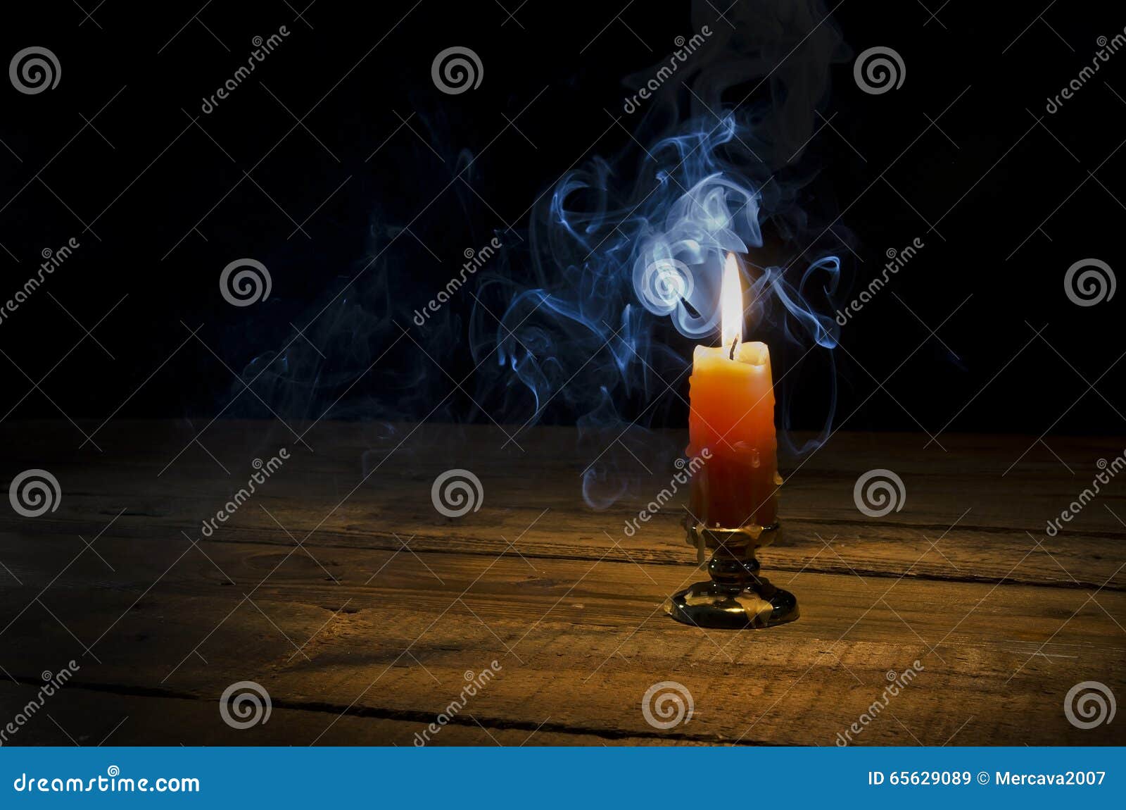 Candle, flame, smoke. stock image. Image of black, single 65629089