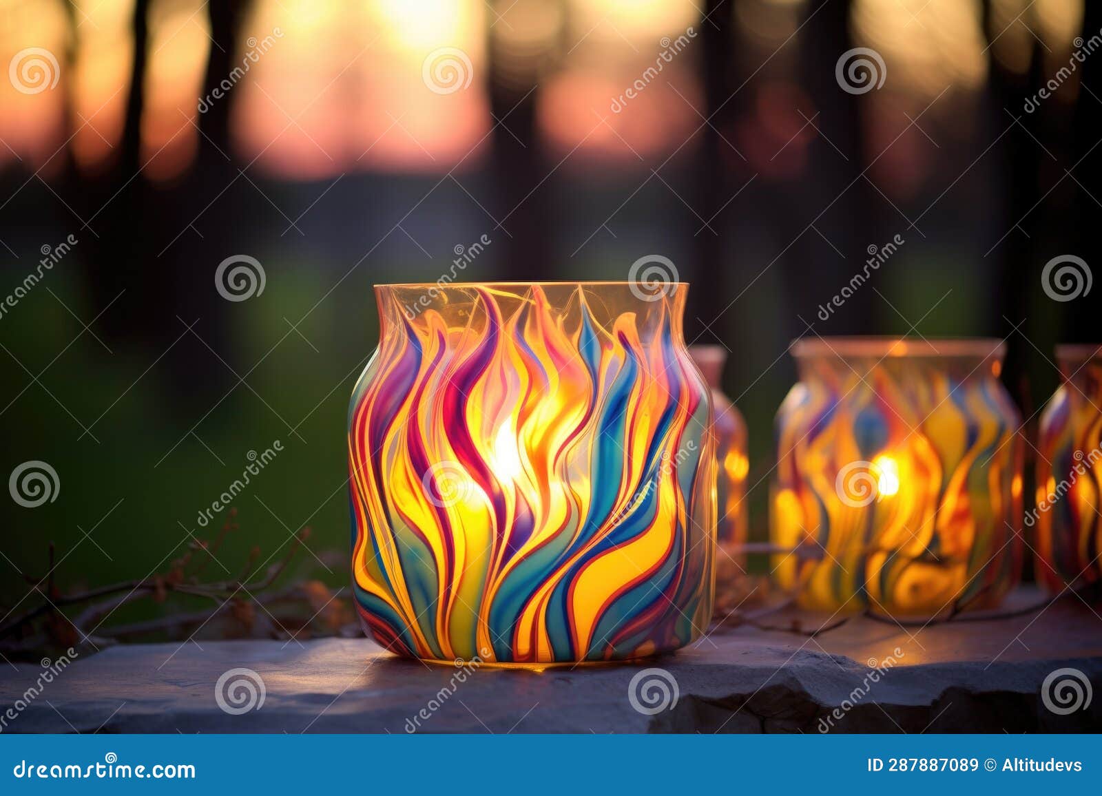 Candle Flames Dancing in the Wind Outdoors Stock Image Image of