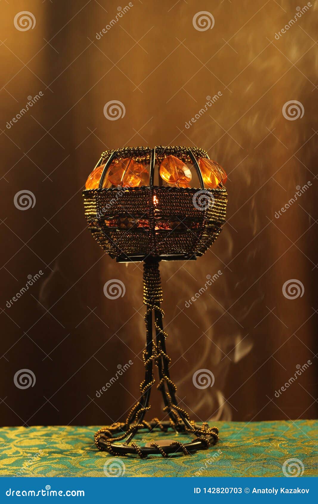 Candle holder in smoke stock image. Image of happy, fire 142820703