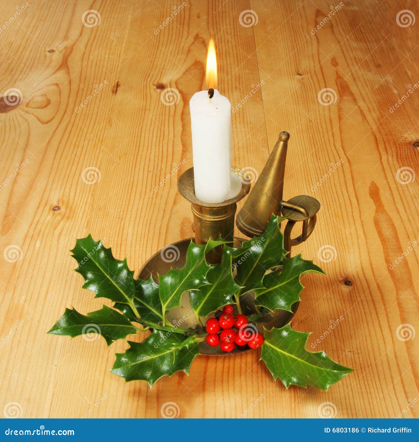 Candle and holly stock photo. Image of wood, grain, aged 6803186