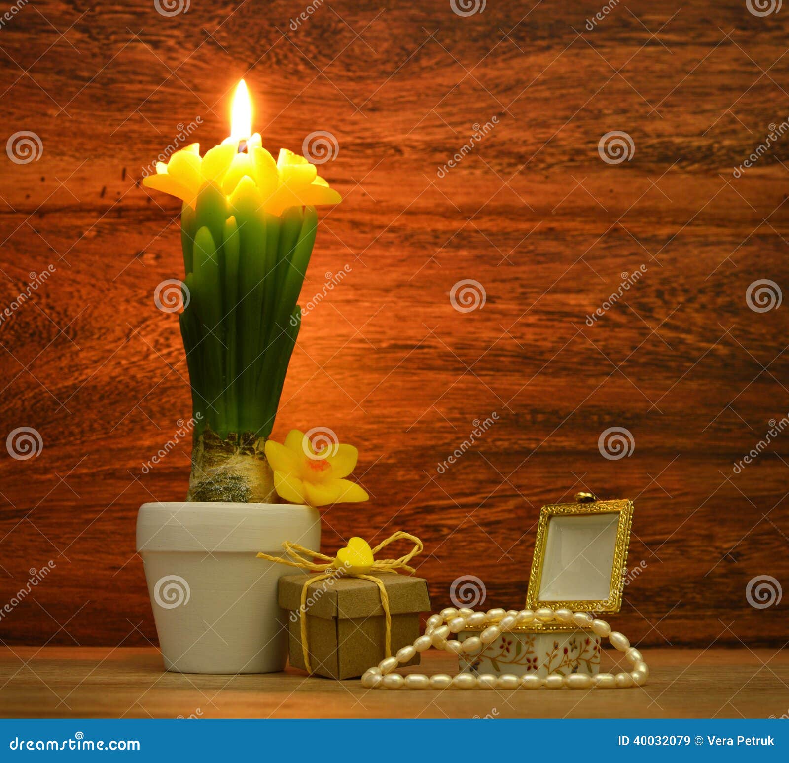 Candle with jewelry box stock image. Image of celebrate 40032079