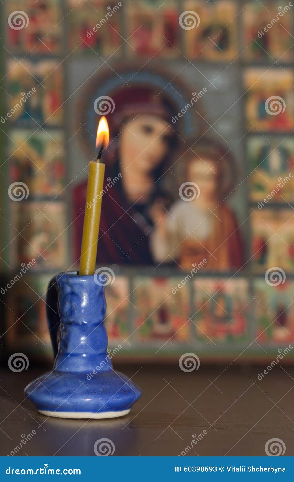 Saint, Candle light for religious celebration. Religious symbol. Picture of Saint.