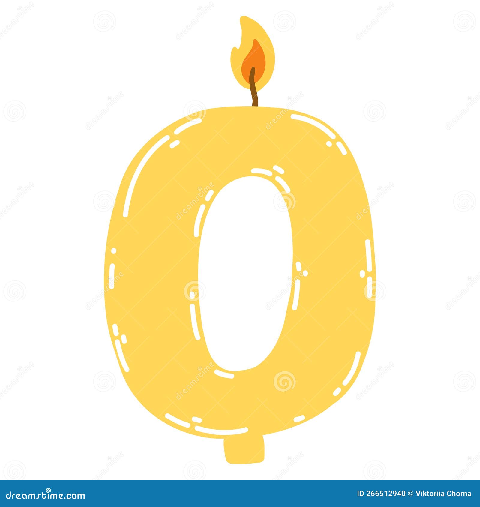 Candle Number Zero in Flat Style. Hand Drawn Vector Illustration of 0