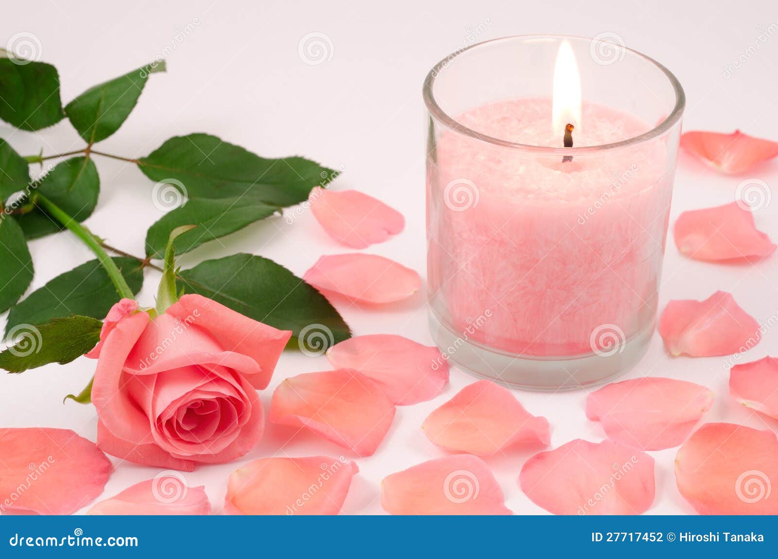 Candle and pink rose stock photo. Image of healing, relaxation 27717452