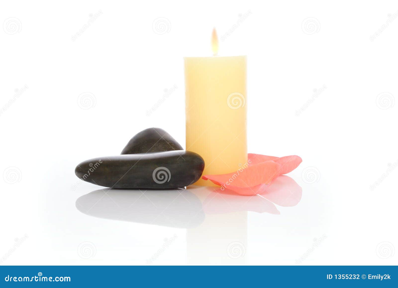 Candle, River Stones and Pink Petals Stock Photo Image of light