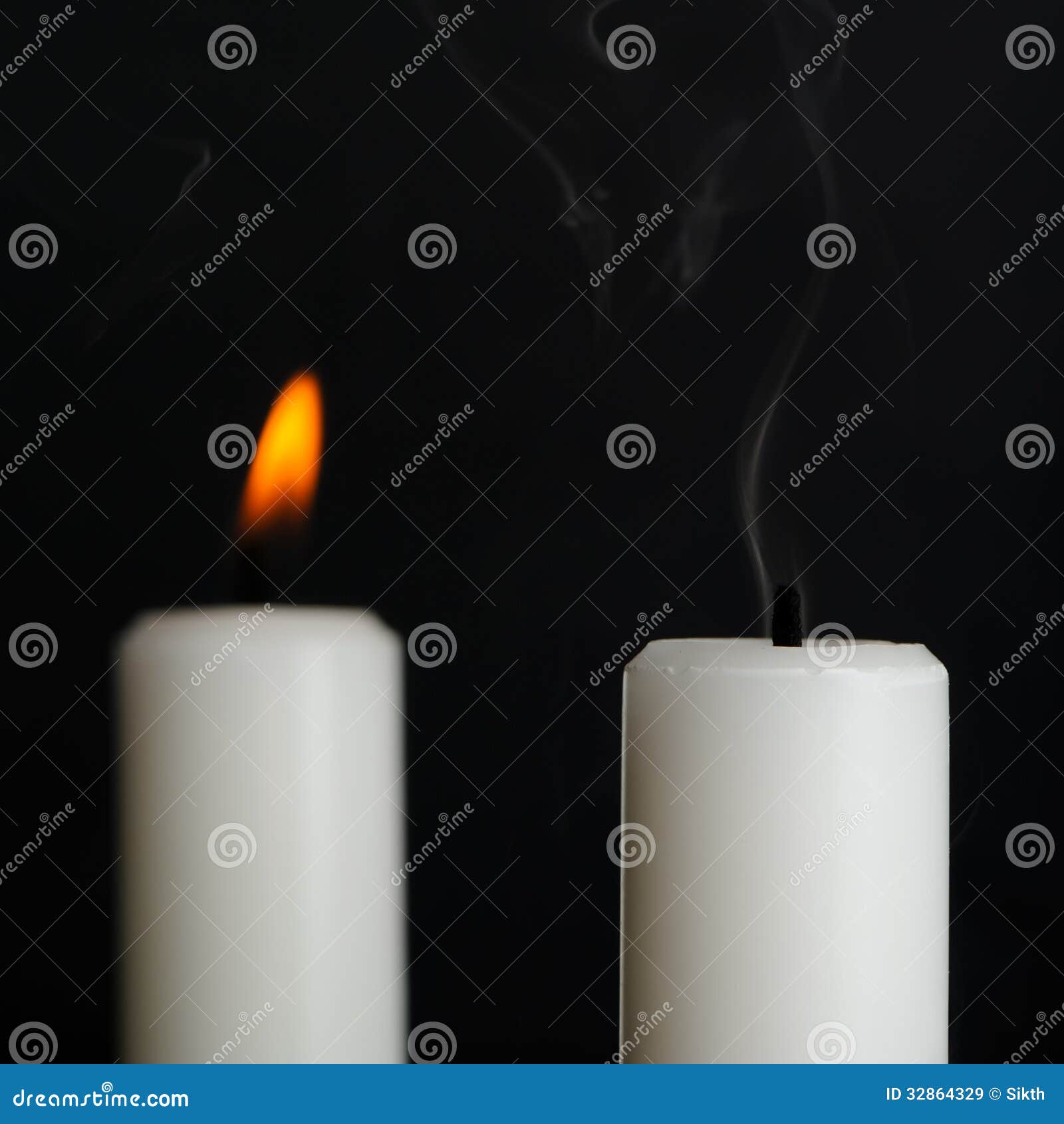Candle with Smoke and Burning Candle on Black Stock Image - Image of