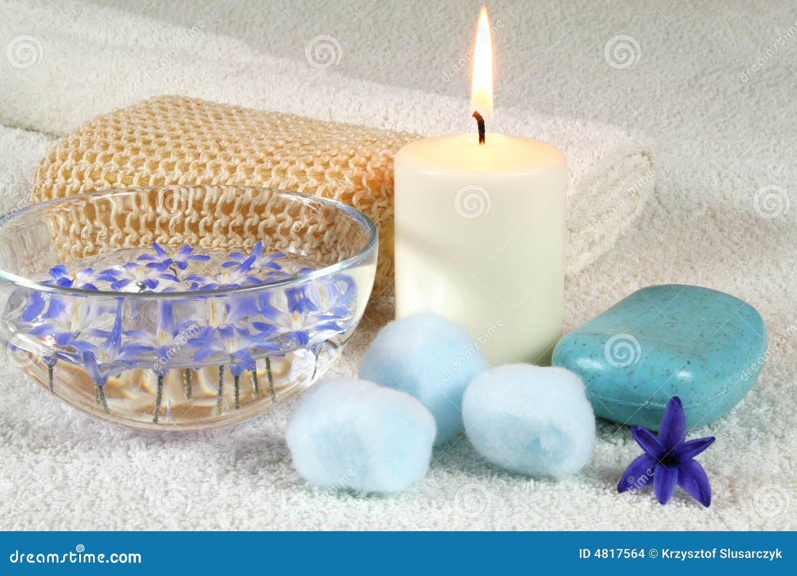 Candle in spa stock photo. Image of blue, cotton, wellness 4817564
