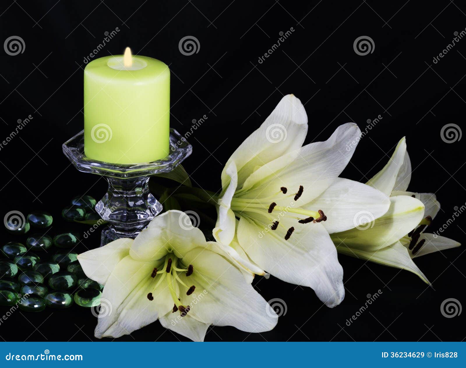 Candle and white lilies stock illustration. Illustration of candlestick