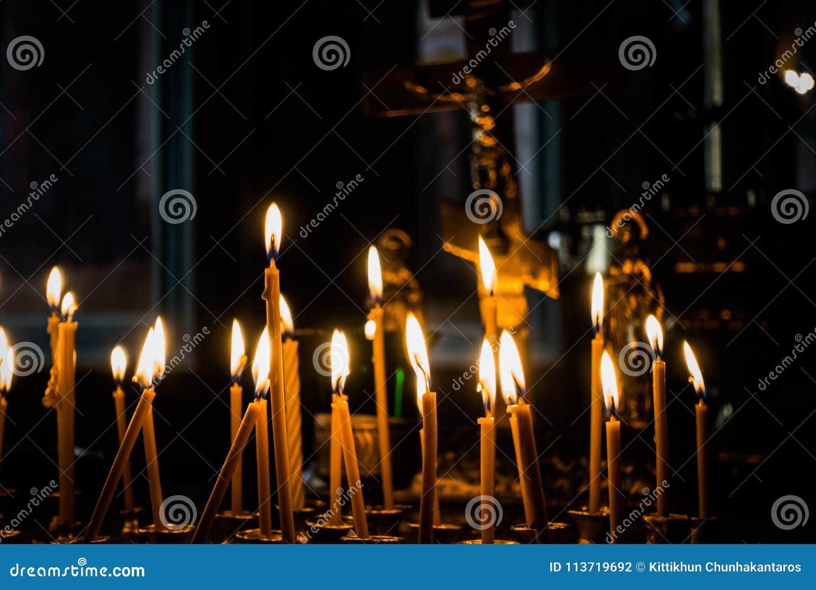 Candlelight in the Church. Bless God. Stock Photo Image of color