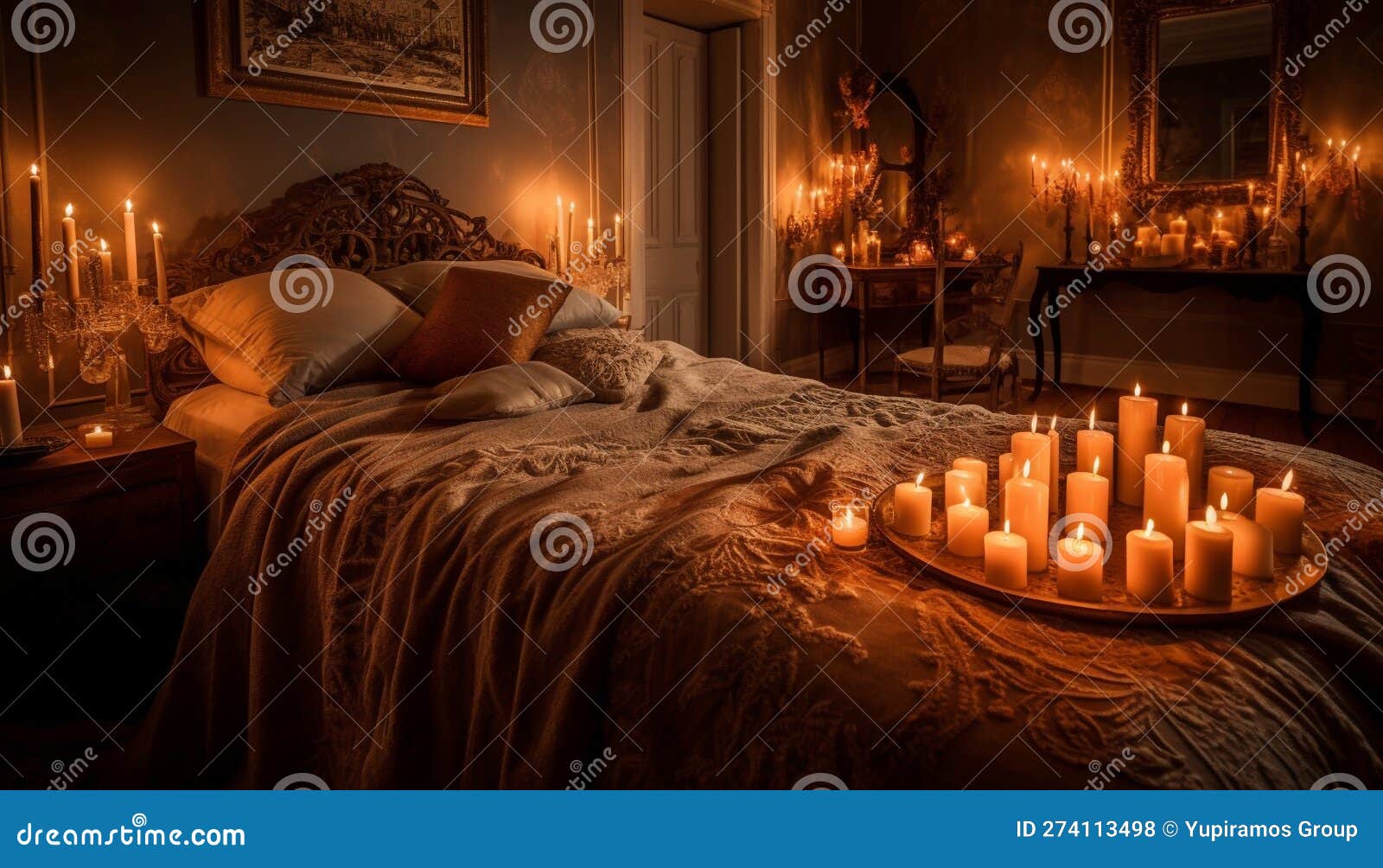 Candlelight Illuminates Cozy Bedroom for Ultimate Relaxation Generated