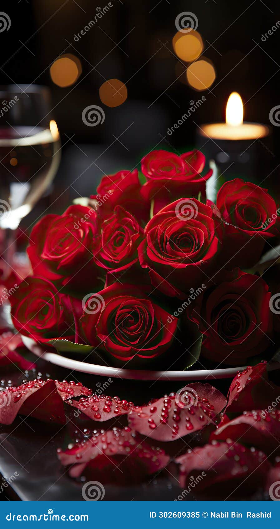 a candlelit dinner table with red roses white tablecloths, valentineâs day, valentines date,