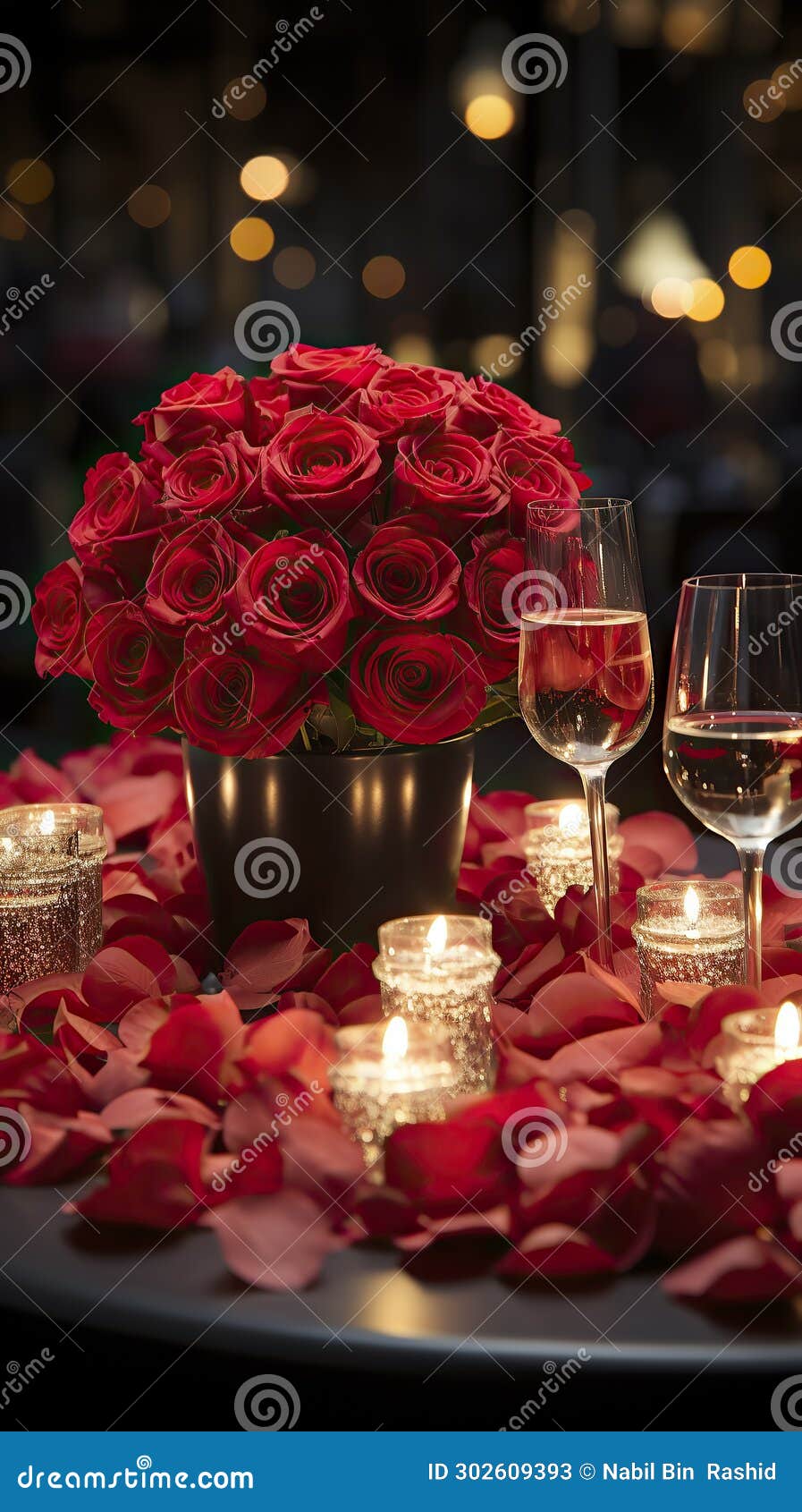 a candlelit dinner table with red roses white tablecloths, valentineâs day, valentines date,