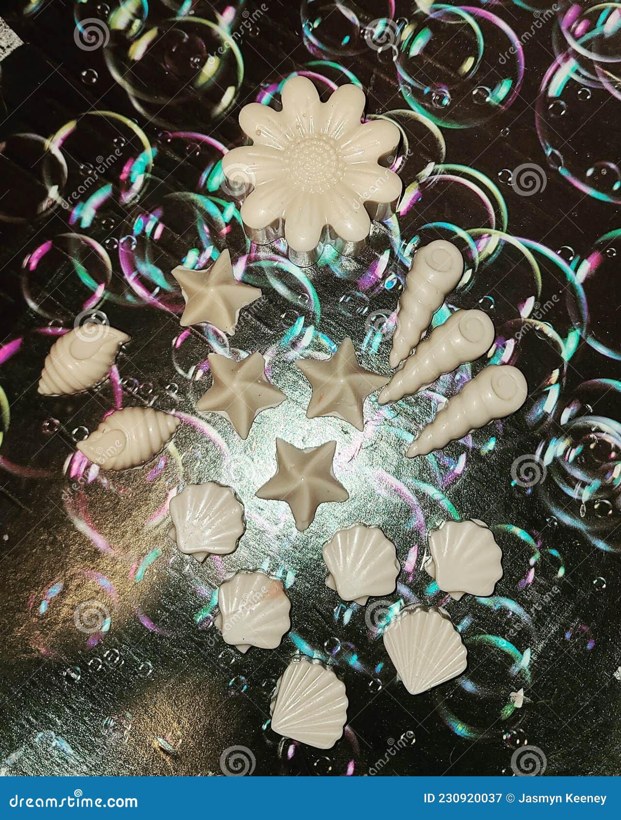 Soy Candles In The Bubble Cube, Sea Shell And Venus Form. Greenery