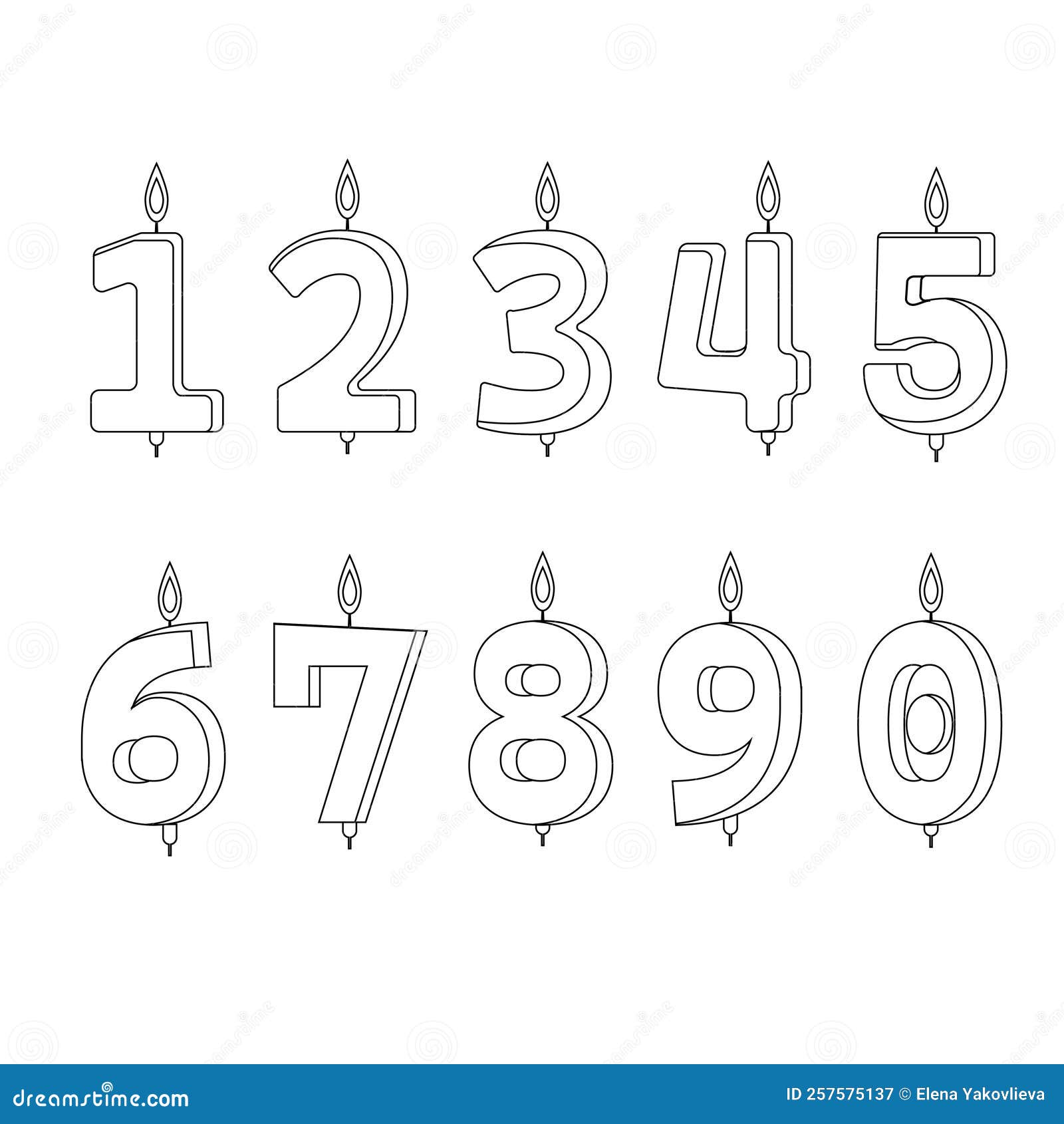 Candles for Cake with the Number of Ages, Numbers Outline Stock Vector Illustration of