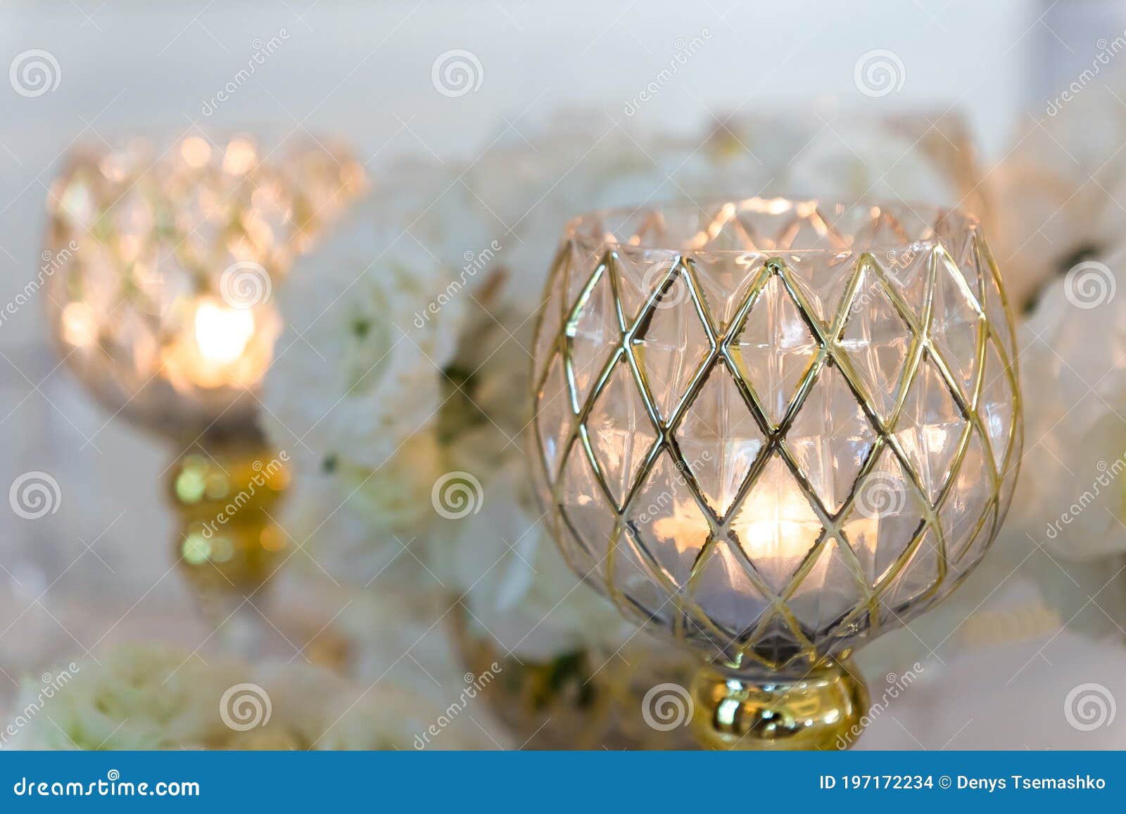Candles in Candlesticks on Romantic Table Stock Photo Image of