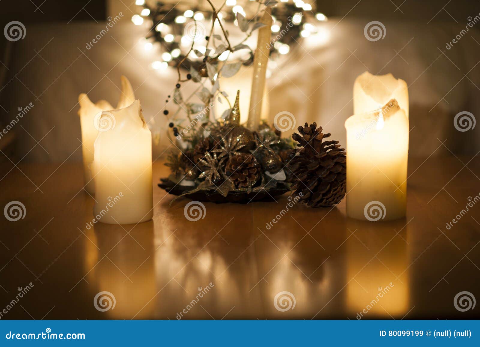 Candles, Christmas Lights and Decoration with Large Corn Stock Image ...
