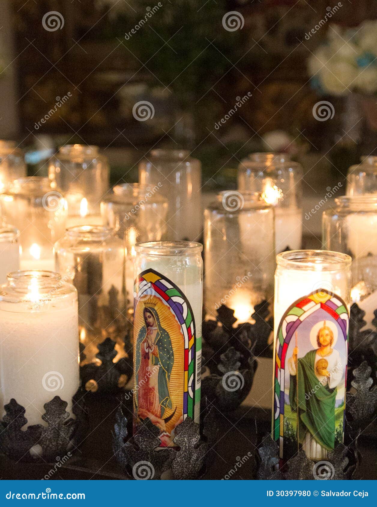 Candles in glas jar stock photo. Image of candles, flames 30397980