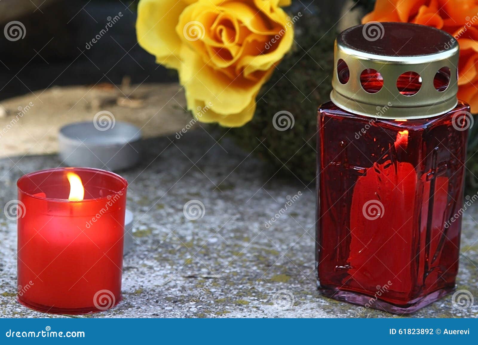 Candles on the grave stock photo. Image of natural, memories 61823892