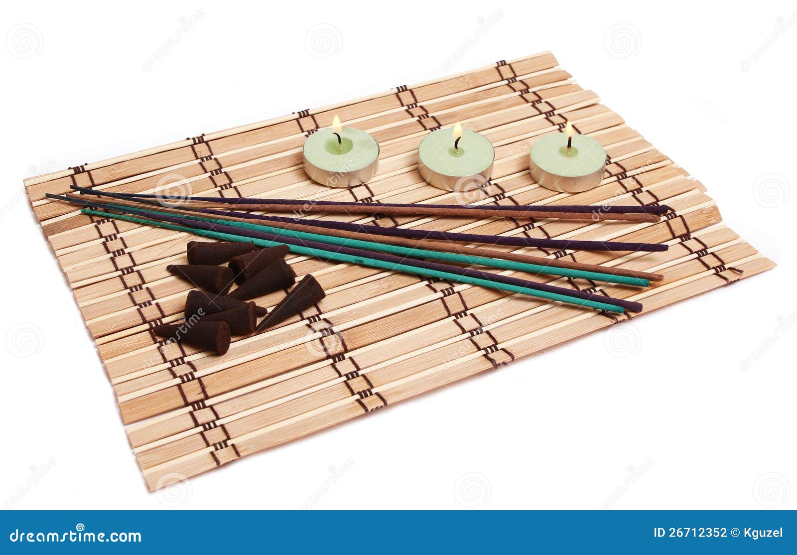 Candles, Incense Cones and Sticks on Bamboo Mat Stock Photo Image of
