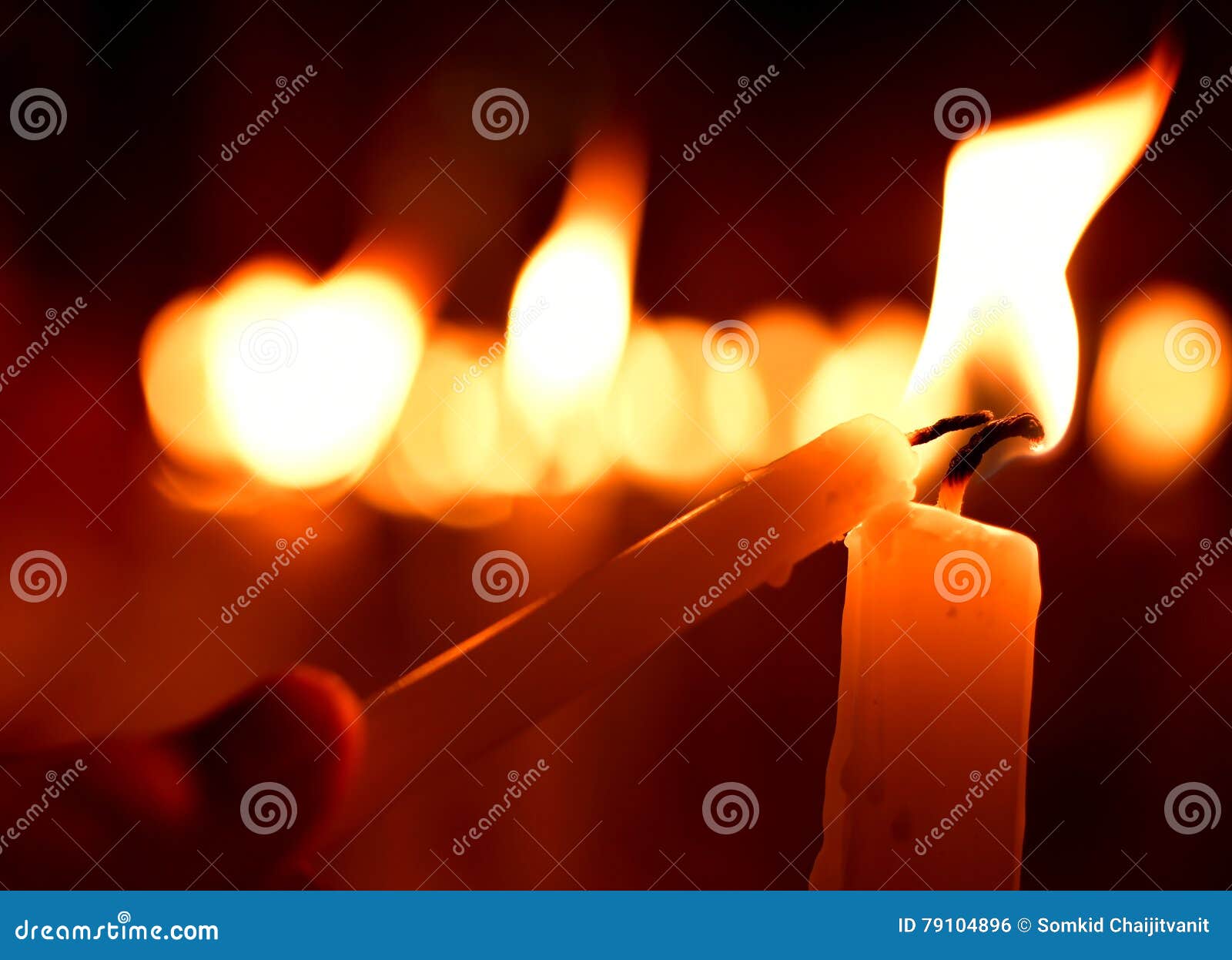 Candles Light. Golden Light of Candle Flame. Stock Photo Image of